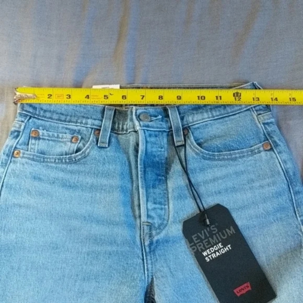 Levi's Wedgie Crop Straight Leg Jeans Distressed Tango Blue - Picture 15 of 16